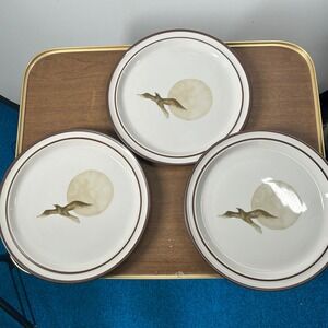 VTG Noritake Moon Flight Dinner‎ Plates Set of 3 10.5" Brown MCM Seagull B971